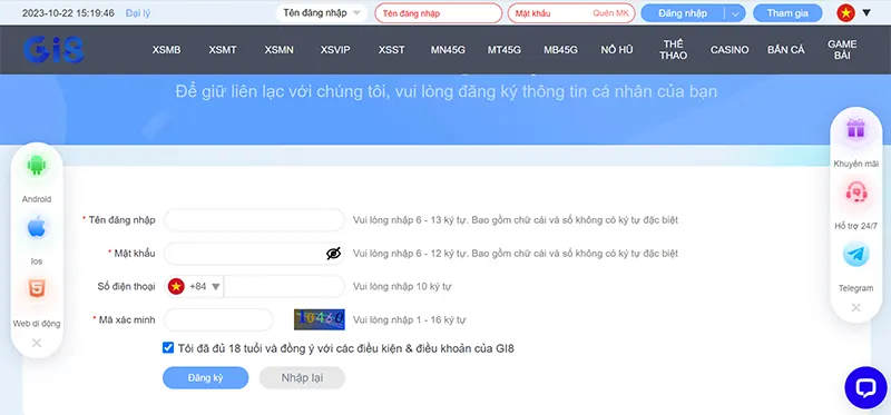 Các bước đăng ký Gi8 đơn giản và nhanh chóng